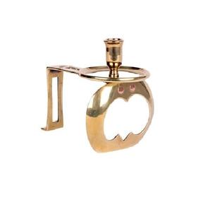 This Stylish and Heavily Made <b>Brass</b> Chamberstick Has a Wide Round Top with Raised Central Candle Holder and Stands - Product Image 1