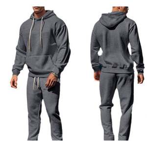 Sudadera con Capucha Personalizada con Logotipo Bordado, Sudadera de Manga Larga con Estilo Waffle para Hombre, Sudadera Informal con Bolsillo Tipo Canguro - Product Image 2