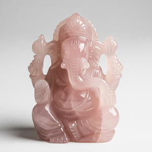 Estatuilla de Estatua de Ganesha tallada a mano, regalo de negocios con cuarzo rosa, cristal curativo, piedra semipreciosa India, artesanía grabada - Product Image 3