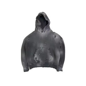 Cantidad a granel Ropa informal Tela polar Sudadera con capucha desgastada Peso pesado Estilo cómodo Hombres Sudadera con capucha desgastada con registro personalizado - Product Image 5