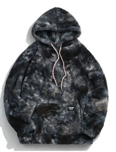 Tye <b>Dye</b> <b>Hoodies</b> Fashion <b>Hoodies</b> for Men Kangaroo Pocket <b>Tie</b> <b>Dye</b> Faux Fur Fluffy Hoodie Wholesale for men OEM Serviced - Product Image 2