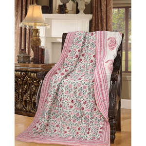 Cotton Double Size Handmade Kantha <b>Quilt</b> with Pink Jaal Pattern Rajai Hand Block Print <b>Single</b> for Light Winters (150x225 Cm) - Product Image 6