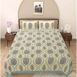 Turquoise Blue 100% Cotton <b>Floral</b> 240 TC King <b>Sheet</b> Set with 2 Pillow Covers (ADB1488) - Product Image 2