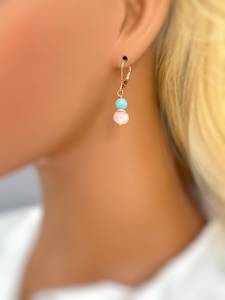 ต่างหูแบบห้อยทำด้วยมือทำจากโรสควอตซ์เครื่องประดับอัญมณีเงินสเตอร์ลิง925โรสโกลด์ชุบทองของขวัญที่สมบูรณ์แบบสำหรับแฟนสาว - Product Image 2