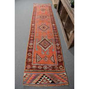 Tapis de couloir vintage, tapis turc 2,6x11 pieds, tapis oriental en laine orange - Product Image 1