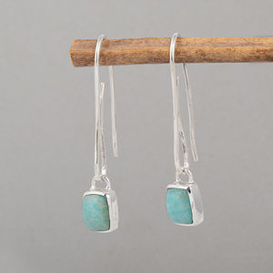 925 Sterling Silver Amazonite <b>Long</b> Drop Dangle Cushion <b>Earrings</b> Women Fashion Fine Handmade Bulk Jewlery Manufacturer - Product Image 3