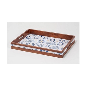 Vente en gros lot de plateaux à thé rectangulaires en bois de manguier SET/3 beau plateau en bois avec finition peinture émaillée plateau de service imprimé design - Product Image 2