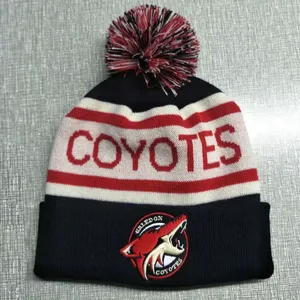 Vente en gros de bonnet à revers en jacquard pour hommes et femmes, bonnet d'hiver en tricot uni, bonnet tricoté chaud deux tons avec logo brodé - Product Image 2