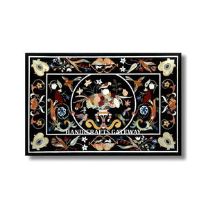 Rectangle Forme Marbre Noir Unique Incrustation Floral Travail Café Et Table À Manger Dessus De Meilleure Qualité Produit Indien Prix De Gros - Product Image 1