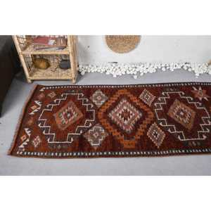 Alfombra Vintage Herki de 2.8x10 pies, Alfombra Turca Oriental de Lana Roja Anaranjada - Product Image 5