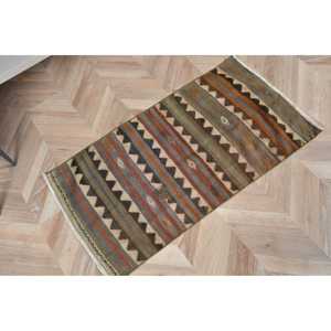 Turkish Vintage Rug, 1.8x3.3 ft Small Rug, <b>Brown</b> Gray Persian <b>Wool</b> Rug - Product Image 4