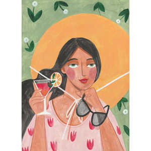 Impression d'art abstrait moderne - Femme bohème avec cocktail pour une décoration intérieure élégante - Product Image 1