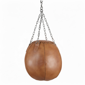 Sac de frappe boule de démolition 60 cm avec chaînes, 100% cuir de vache, hauteur réglable pour entraînement, gym, boxe, niveau professionnel, remplissage de sable - Product Image 1