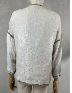 Vestido transpirable con decoración de lentejuelas con cuentas y sostenible, chaqueta informal de longitud larga para mujer de temporada de otoño con borde libre fino - Product Image 2