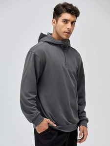 Half Zipper Long Line Kangaroo Pocket Loose Fit Pullover Cotton Blended Hoodies & Sweatshirts <b>White</b> Manufacturer Custom <b>Hoodie</b> - Product Image 6