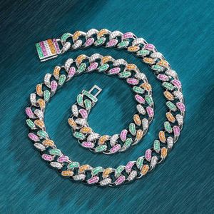 Conjunto de Cadena y Pulsera de Eslabones Cubanos Multicolor con Moissanita, Estilo Hip Hop, Color D VVS, Chapado en Oro y Plata, Venta al por Mayor - Product Image 1