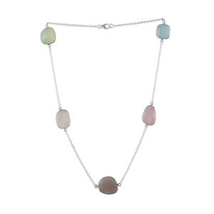 <b>Handmade</b> classic 925 sterling <b>silver</b> multi colour chalcedony gemstone bezel set <b>necklace</b> for ladies and girl - Product Image 1