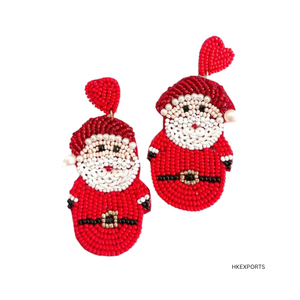 Pendientes de Navidad con cuentas de Papá Noel Joyería festiva hecha a mano Jolly Santa Design Regalos de Navidad ideales - Product Image 1