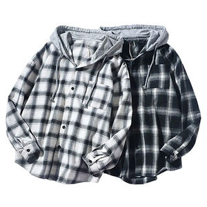 Vêtement d'extérieur décontracté, faible MOQ, coupe confortable, 100% coton, flanelle à carreaux épaisse, chemise-veste personnalisée, fermeture à boutons-pression durable, à capuche - Product Image 6