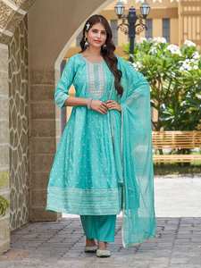 Collection en gros de Salwar Kameez en soie romaine pour tenue de soirée avec bas Kurti et Dupatta à prix réduit - Product Image 2