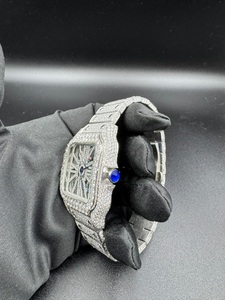 Montre de luxe en acier inoxydable de 41 mm, squelette antique, diamant moissanite, glacée, hip hop, mouvement à quartz, verre analogique jaune - Product Image 6