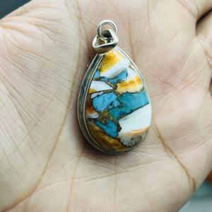 Collar con colgante de turquesa de cobre de ostra espinosa-Joyería bohemia de Plata de Ley 925 | Regalo único hecho a mano para mujer - Product Image 2