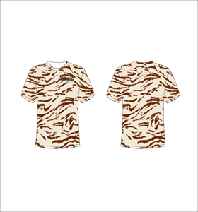 Camiseta Deportiva Ligera de Manga Corta Sublimada Personalizada con Estampado Animal de Rayas de Tigre Marrón y Beige - Product Image 1