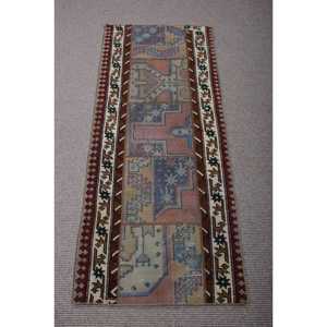 Turkish Rug, 2,3x5,5 ft Small Rug, <b>Brown</b> Red <b>Wool</b> Rug - Product Image 1
