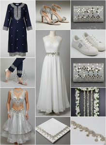 ลูกไม้ตกแต่งแบบอินเดียลายกระจกและลายปักดิ้นทอง แพ็คคู่ สำหรับชุดเจ้าสาวแบบดั้งเดิมและชุดเต้นรำในงานเลี้ยง - Product Image 3