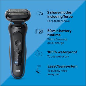 Raseur électrique Braun pour hommes, série 5 5150cs, rasoir humide et sec, mode de rasage turbo, rasoir à lames, avec tondeuse à barbe, corps - Product Image 5