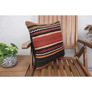 Almohada Kilim de lana marrón de 18x18 pulgadas, lujosa, esponjosa, ecológica, antideslizante, tejida, estampado cuadrado Vintage, pluma lavable extraíble - Product Image 2
