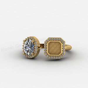 Bague ajustable en argent massif 925 et or 18 carats, avec monture vierge octogonale 8 mm et ovale 6x8 mm, pour sertissage de zircone cubique et remplissage de résine DIY, pour la création de bijoux - Product Image 2