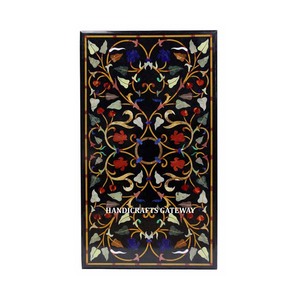 Fabricante indio de mesa de comedor con incrustaciones de mármol negro para comedor, forma rectangular, diseño de incrustaciones hechas a mano, mesas de mármol - Product Image 1