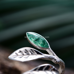 Lotus Vui Vẻ Bất 925 Sterling Silver Mở Nhẫn Đá Tự Nhiên Thiết Kế Thủ Công Đồ Trang Sức Mỹ Mùa Xuân Trong Không Khí Lá Nhẫn Cho Phụ Nữ - Product Image 5