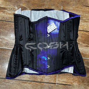 Corsé de satén con estampado de calavera gótica en negro y azul, estilo punk para Halloween, corsé steampunk bajo el busto para entrenamiento de cintura, proveedor - Product Image 5