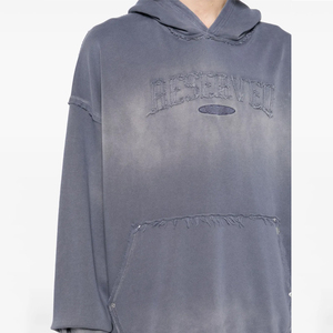 Sweat à capuche en coton d'hiver surdimensionné, lourd, personnalisé, avec patchs, délavé vintage, écologique, pour hommes - Product Image 4