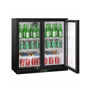 Commercial Back Bar Cooler - 900mm - 220L - with 2 <b>glass</b> <b>hinged</b> <b>doors</b> - Black - Product Image 1