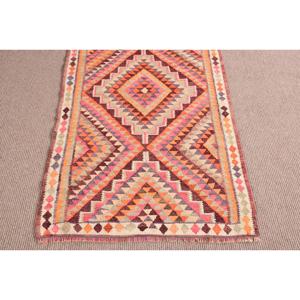 2.7x9.5 ft Vintage <b>Rug</b>, Turkish <b>Runner</b> <b>Rug</b>, Orange Pink Striped <b>Rug</b> - Product Image 5