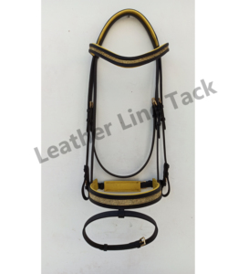 Brida de caballo inglés de cuero negro, tira de cristal amarillo, banda para cejas, tocado y nariz acolchados amarillos, fabricantes más vendidos - Product Image 1
