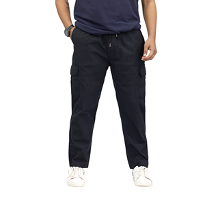 Pantalon décontracté pour homme de style premium, coupe ample, taille mi-haute, cargo, broderie personnalisée, cristal léger, droit, 100% coton, élastique - Product Image 2