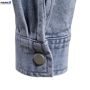 Chaqueta vaquera de algodón 100% de alta calidad para hombre, diseño largo sin cuello de Color sólido con bolsillos, estilo informal para primavera e invierno - Product Image 3