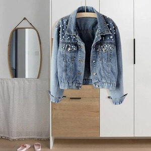 100% coton pierre imprimé jean veste personnalisée décontracté lavé femme veste 2025 coupe ajustée respirant Denim veste - Product Image 5