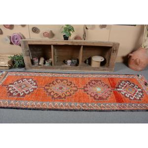 Turkish Vintage <b>Runner</b> <b>Rug</b> 3.1x9.7 ft, Herki Orange Wool <b>Rug</b> - Product Image 4