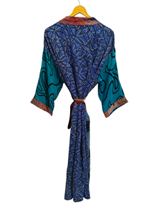 ชุดคลุมบิกินี่กิโมโนสุดหรูสำหรับฤดูร้อนชุดคลุมสำหรับกลางคืนชุดคลุมยาวทำด้วยมือสไตล์อินเดียผ้าไหมส่าหรี - Product Image 5