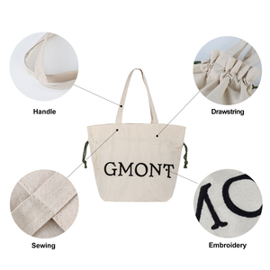Wholesale Cotton Drawstring Bag with Handles Custom Logo Reusable Portable Drawstring <b>Tote</b> Bag for Sports Travel Storage - Product Image 3