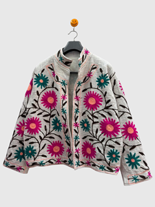 Veste à col mandarin brodée à la main avec des motifs floraux, manches longues, taille plus, vêtements de printemps pour femmes, style bohème en coton - Product Image 4