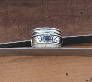 Wholesale Handmade 925 Sterling <b>Silver</b> Bezel Setting <b>Spinner</b> <b>Ring</b> Spiral Motif Wavy Moving Band Fidget <b>Ring</b> Men Women - Product Image 2
