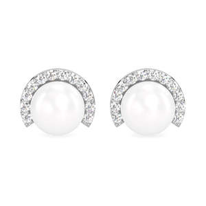 NOVAMART Fine 925 Sterling Silver Real Pearl Stud Riko <b>Earrings</b> Rhodium Plated for Swiss Zirconia Screw <b>Back</b> Design Gift Women G - Product Image 1