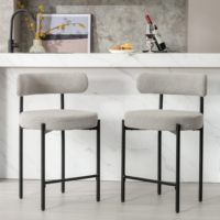 Tabourets de bar blancs de 24 pouces, rembourrés en velours bouclé, pour îlot de cuisine/comptoir de cuisine, avec dossier