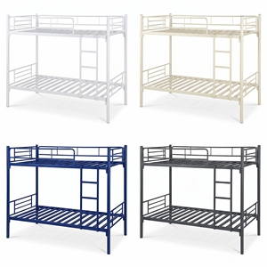 Lit superposé en métal ARSU, taille double, couleur crème, structure durable, échelle, barrières de sécurité, portes doubles ventilées verrouillables avec clé - Product Image 6